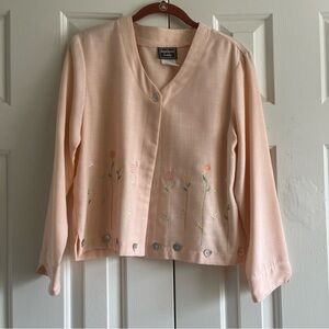 VTG Southern Lady Small Peach Parfait Floral Embroidered Light Jacket Top